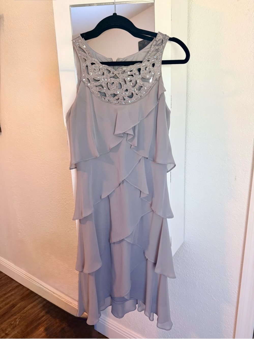 Embellished Ruffle Layered Sleeveless Dress - Light Gray